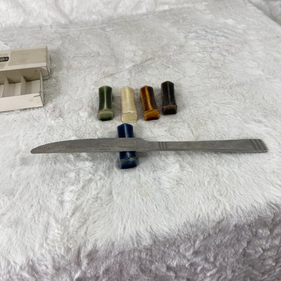 Vintage Ceramic Pottery Knife Rest Set of 5 Multi Color 1950's - Picture 4 of 10